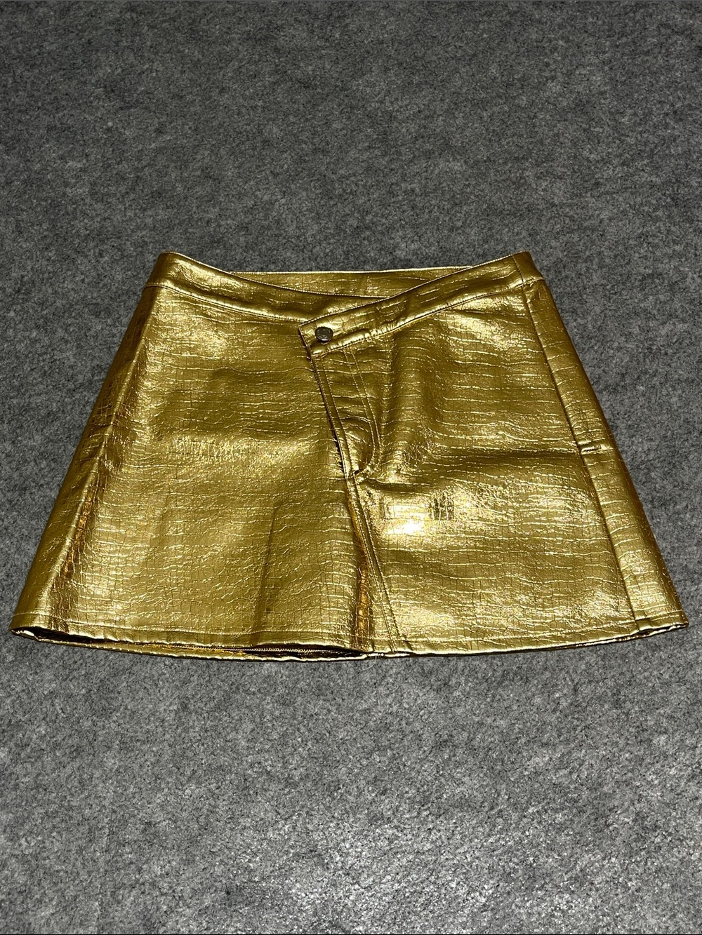 Ronny Kobo Torn Collection Metallic Gold A-Line Mini Skirt